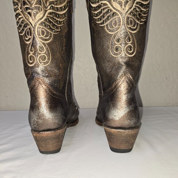 Corral Vintage Series Bronze Metallic Silver Grommet Leather Cowgirl Boots 8.5 - Picture 7 of 12